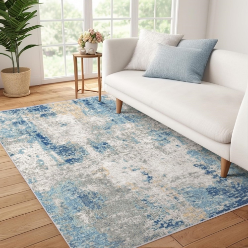 3' x 5' Washable Bedroom Rug Indoor Non-Slip, Modern Abstract Area Rug, Washable Bathroom Carpet for Front Door Entrance Kitchen Laundry Room Bath Of