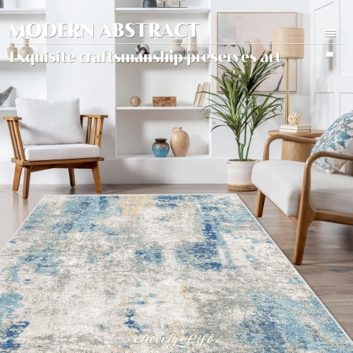 5' x 7' Washable Bedroom Rug Indoor Non-Slip, Modern Abstract Area Rug, Washable Bathroom Carpet for Front Door Entrance Kitchen Laundry Room Bath