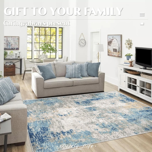 8' x 10' Washable Bedroom Rug Indoor Non-Slip, Modern Abstract Area Rug, Washable Bathroom Carpet for Front Door Entrance Kitchen Laundry Room Bath