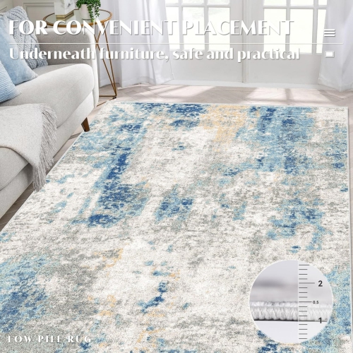 8' x 10' Washable Bedroom Rug Indoor Non-Slip, Modern Abstract Area Rug, Washable Bathroom Carpet for Front Door Entrance Kitchen Laundry Room Bath