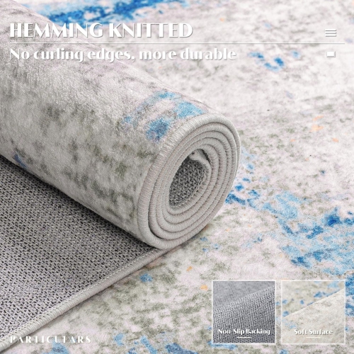 8' x 10' Washable Bedroom Rug Indoor Non-Slip, Modern Abstract Area Rug, Washable Bathroom Carpet for Front Door Entrance Kitchen Laundry Room Bath