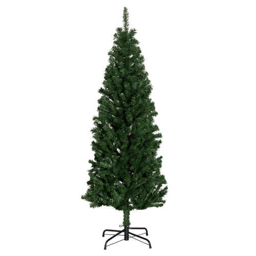 HOMCOM 5FT Artificial Christmas Tree Holiday Xmas Holiday Pencil Tree Decoration with Automatic Open for Home Party, Green