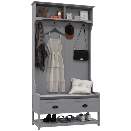 Portemanteau, porte-manteau, range-chaussures avec porte-manteau, coussins rembourrés pour entrée, vestibule pour chambre à coucher avec entrée, gris