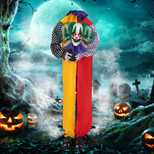 COSTWAY  4.5 Ft Grins Animatronic Clown Halloween Decoration W/ Pre-Recorded Phrases