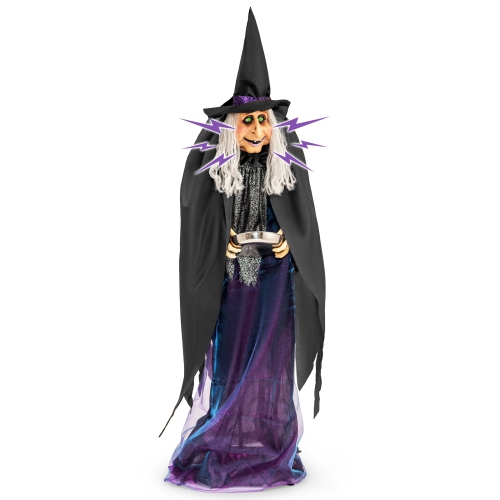 COSTWAY  6Ft Lighted And Animated Halloween Witch Outdoor Indoor Animatronic W/ Led