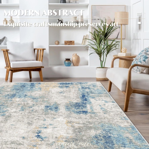 9' x 12' Washable Bedroom Rug Indoor Non-Slip, Modern Abstract Area Rug, Washable Bathroom Carpet for Front Door Entrance Kitchen Laundry Room Bath