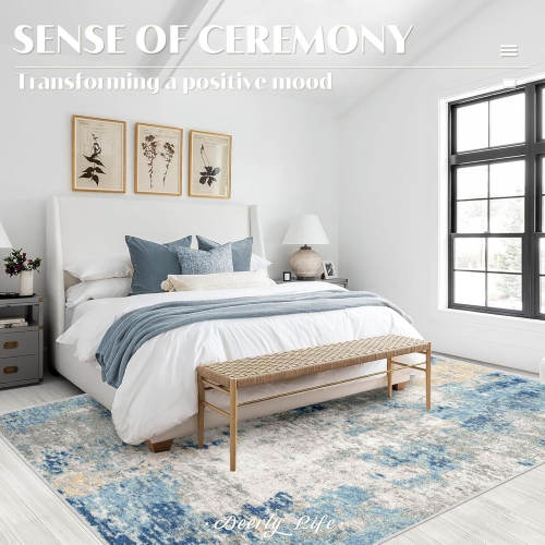 9' x 12' Washable Bedroom Rug Indoor Non-Slip, Modern Abstract Area Rug, Washable Bathroom Carpet for Front Door Entrance Kitchen Laundry Room Bath
