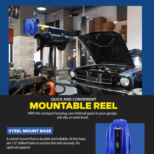 Goodyear – enrouleur de câble d’extension rétractable, 12AWG x 65 pi, 3C/SJT, câble commercial robuste, connecteur à trois prises, alimentation