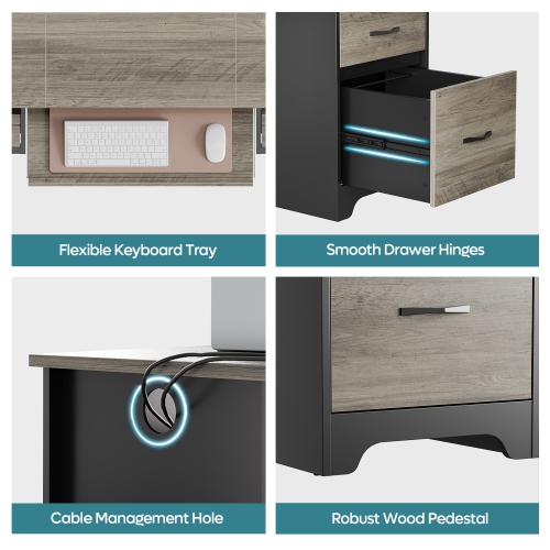 Bestier 59'' Executive Desk with 2 File and Storage Drawers, Computer Desk with Keyboard Tray and 2 Open Compartments