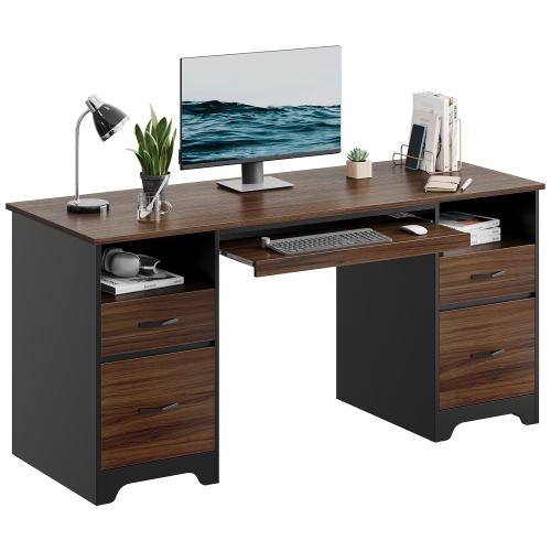 Bestier 59'' Executive Desk with 2 File and Storage Drawers, Computer Desk with Keyboard Tray and 2 Open Compartments