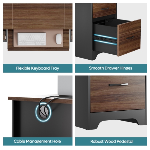 Bestier 59'' Executive Desk with 2 File and Storage Drawers, Computer Desk with Keyboard Tray and 2 Open Compartments