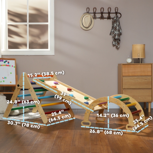 Qaba Pikler Triangle Set, 5 in 1 Climbing Toys for Toddlers, Indoor Baby Jungle Gym with Ladder, Ramp, Arch, for Climbing, Sliding, for 18-48 Months,