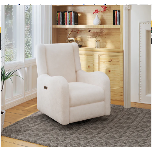 Fauteuil coulissant motorisé Alice Nursery de l'il Angels, confortable avec pivot, glissement silencieux et chargement USB - Beige Sherpa