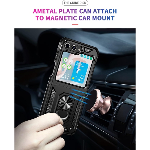 [CS] Étui rigide magnétique hybride avec support à anneau pour Samsung Galaxy Z Flip 6 5G, bleu marine