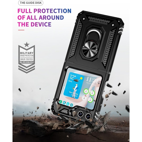 [CS] Étui rigide magnétique hybride avec support à anneau pour Samsung Galaxy Z Flip 6 5G, bleu marine