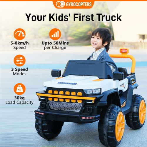 Kids Ride On Truck | Car Speed 5-8km/h | Usage time up to 50 mins | LED Headlights, Horn, Kids Stories, Reflective Mirrors, Rechargeable Battery |