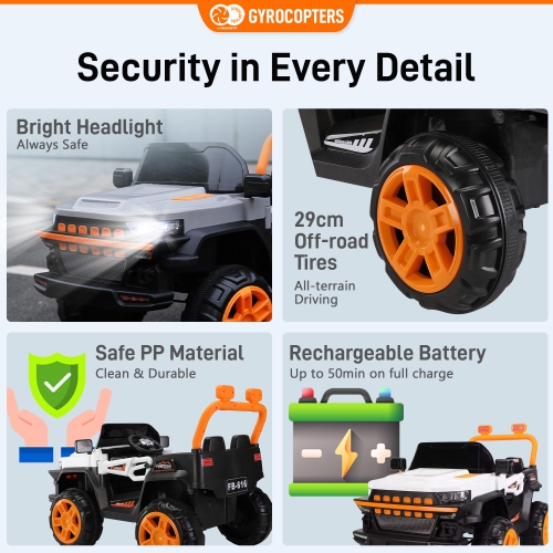 Kids Ride On Truck | Car Speed 5-8km/h | Usage time up to 50 mins | LED Headlights, Horn, Kids Stories, Reflective Mirrors, Rechargeable Battery |