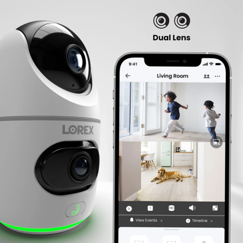 Lorex 2K Dual Lens Indoor Wi-Fi Security Camera | Auto-Tracking | 360° Pan-Tilt | Person & Pet Detection | IR Night Vision | 2-Way Talk | Cloud &