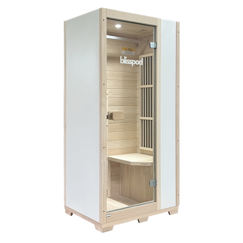 Blisspod, Vienne, Sauna infrarouge lointain canadien Hemlock très faible FEM | 72,8" H x 35,4" L x 25,6" P | 1 Personne | Blanc