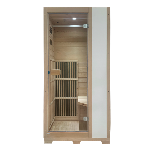 Blisspod, Vienne, Sauna infrarouge lointain Hemlock canadien Très faible FEM | 72,8" haut. X 35,4" larg. X 25,6" prof. | 1 personne | Naturel/bois