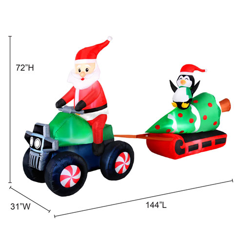 Occasions Christmas 3.66m Inflatable Santa ATV Pulling Tree