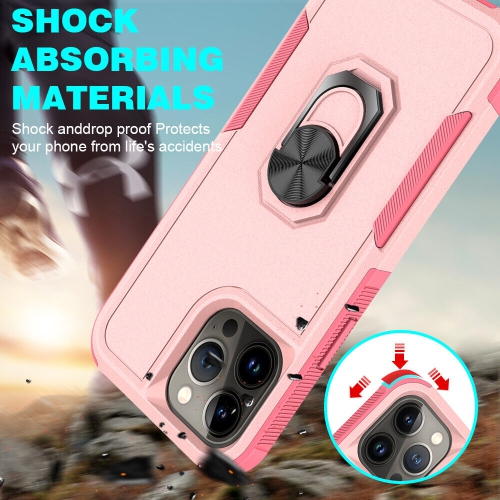 [CS] Dual Layers Heavy Duty Magnetic Hard Kickstand Case with Ring Holder for iPhone 16 Pro, Light Pink