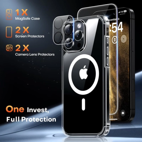 iPhone 16 Pro Max Magnetic Clear Case [5-in-1] – Magsafe Compatible, Not-Yellowing, 2 Screen Protectors & 2 Camera Lens Protectors