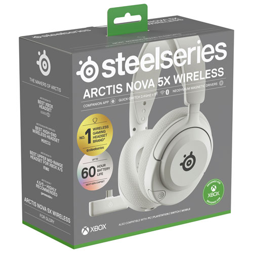 Casque de jeu sans fil Arctis Nova 5X de SteelSeries pour Xbox/PC/PlayStation/PC/Switch - Blanc
