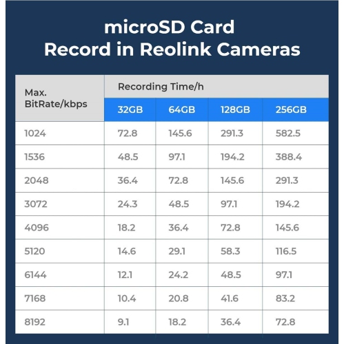 Carte mémoire microSDXC 256 Go de Reolink, jusqu'à 100MB Mo/s, classe 10, carte microSD entièrement compatible avec la caméra de surveillance de