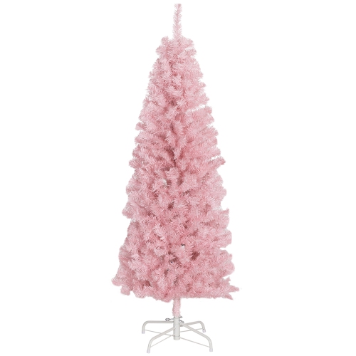 HOMCOM 5FT Artificial Christmas Tree Holiday Xmas Holiday Pencil Tree Decoration with Automatic Open for Home Party, Pink