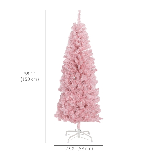 HOMCOM 5FT Artificial Christmas Tree Holiday Xmas Holiday Pencil Tree Decoration with Automatic Open for Home Party, Pink