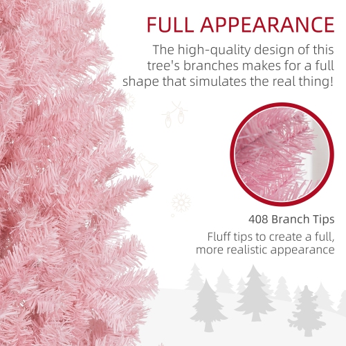 HOMCOM 5FT Artificial Christmas Tree Holiday Xmas Holiday Pencil Tree Decoration with Automatic Open for Home Party, Pink