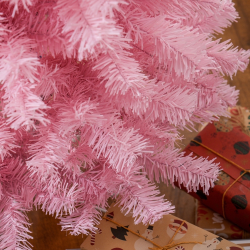 HOMCOM 5FT Artificial Christmas Tree Holiday Xmas Holiday Pencil Tree Decoration with Automatic Open for Home Party, Pink