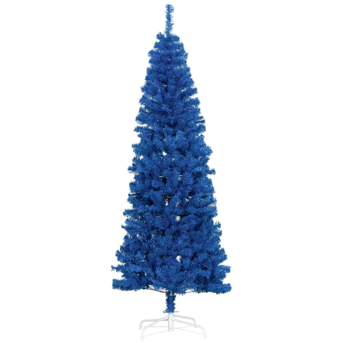 HOMCOM 6FT Artificial Christmas Tree Holiday Xmas Holiday Pencil Tree Decoration with Automatic Open for Home Party, Blue