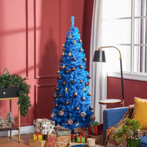HOMCOM 6FT Artificial Christmas Tree Holiday Xmas Holiday Pencil Tree Decoration with Automatic Open for Home Party, Blue