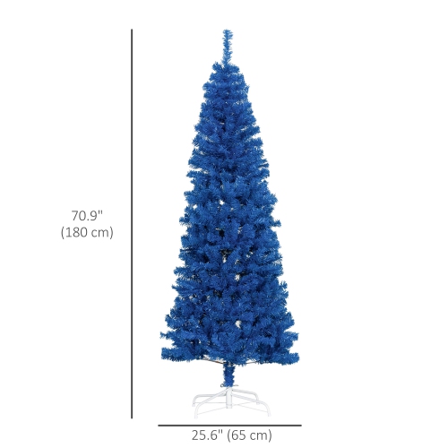 HOMCOM 6FT Artificial Christmas Tree Holiday Xmas Holiday Pencil Tree Decoration with Automatic Open for Home Party, Blue