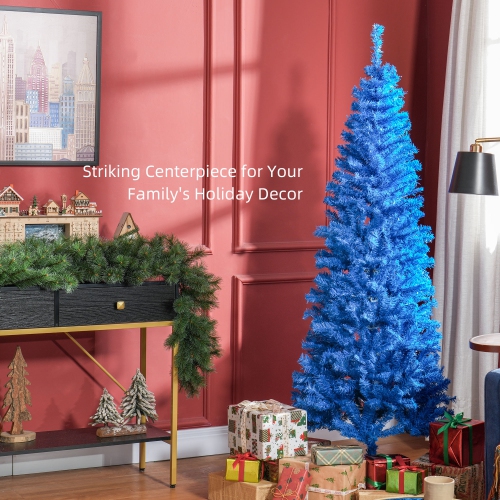 HOMCOM 6FT Artificial Christmas Tree Holiday Xmas Holiday Pencil Tree Decoration with Automatic Open for Home Party, Blue