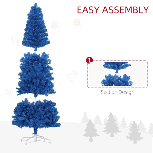HOMCOM 6FT Artificial Christmas Tree Holiday Xmas Holiday Pencil Tree Decoration with Automatic Open for Home Party, Blue