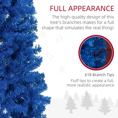 HOMCOM 6FT Artificial Christmas Tree Holiday Xmas Holiday Pencil Tree Decoration with Automatic Open for Home Party, Blue