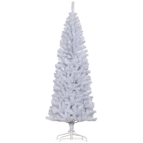 HOMCOM 6FT Artificial Christmas Tree Holiday Xmas Holiday Pencil Tree Decoration with Automatic Open for Home Party, White