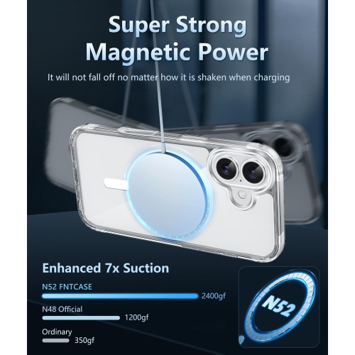 iPhone 16 Case: Clear Magnetic Military Grade Drop Protection Anti Yellowing Slim Case - Rugged Shockproof Protective Transparent Cell Phone