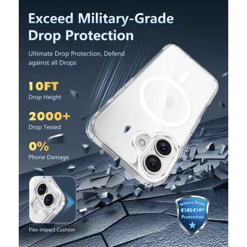 iPhone 16 Case: Clear Magnetic Military Grade Drop Protection Anti Yellowing Slim Case - Rugged Shockproof Protective Transparent Cell Phone