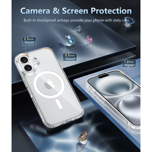 iPhone 16 Case: Clear Magnetic Military Grade Drop Protection Anti Yellowing Slim Case - Rugged Shockproof Protective Transparent Cell Phone
