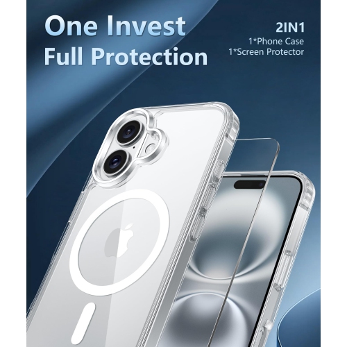 iPhone 16 Case: Clear Magnetic Military Grade Drop Protection Anti Yellowing Slim Case - Rugged Shockproof Protective Transparent Cell Phone