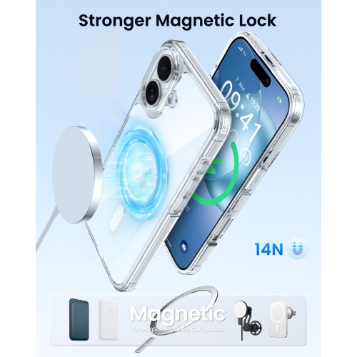 iPhone 16 Case Magnetic, Compatible with MagSafe Yellowing-Resistant Slim Cover,Upgraded 2-Layer Air-Buffer Corners Shockproof Phone Case Magnetic