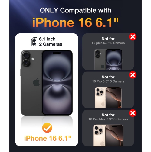 iPhone 16 Case, Full Camera Protection Full Body Rugged Case with Built-in Touch Sensitive Anti-Scratch Screen Protector for iPone 16 case 6.1"(Black)