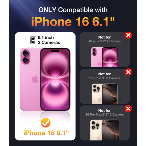 Designed for iPhone 16 Case, Full Camera Protection Full Body Rugged Case with Built-in Touch Sensitive Anti-Scratch Screen Protector for iPone 16