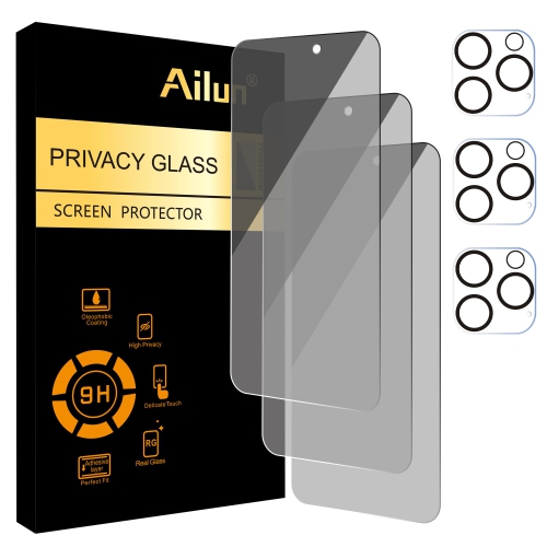 HLD 3Pack Privacy Screen Protector for Iphone 16 Pro 6.3 Inch +3Pack Camera Lens Protector, Dynamic Island Compatible, Anti Spy Tempered Glass 9H Hardness - HD 6 Pack