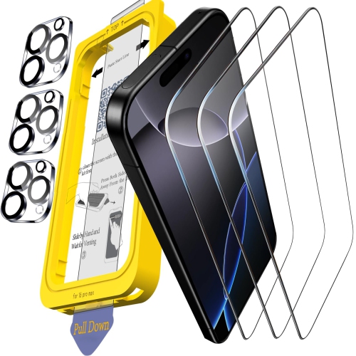 Paquet de 3 protecteurs d'écran pour iPhone 16 Pro Max Fit , 3 protecteurs d'objectif en verre trempé Accessoires pour Apple