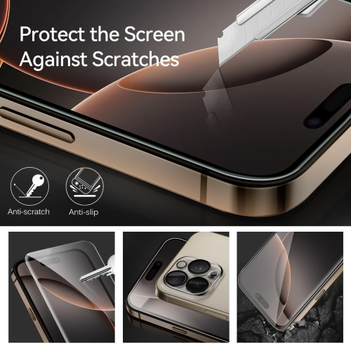 Paquet de 3 protecteurs d'écran en verre trempé pour iPhone 16 Pro Max, 6,9 po, 3 protecteurs d'objectif avec cadre Alignment, étui antirayure